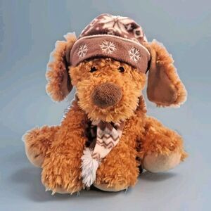 Hugfun Int'l Plush Teddy Dog Brown  Dressed  Hat Scarf St Jude  Holiday Decor